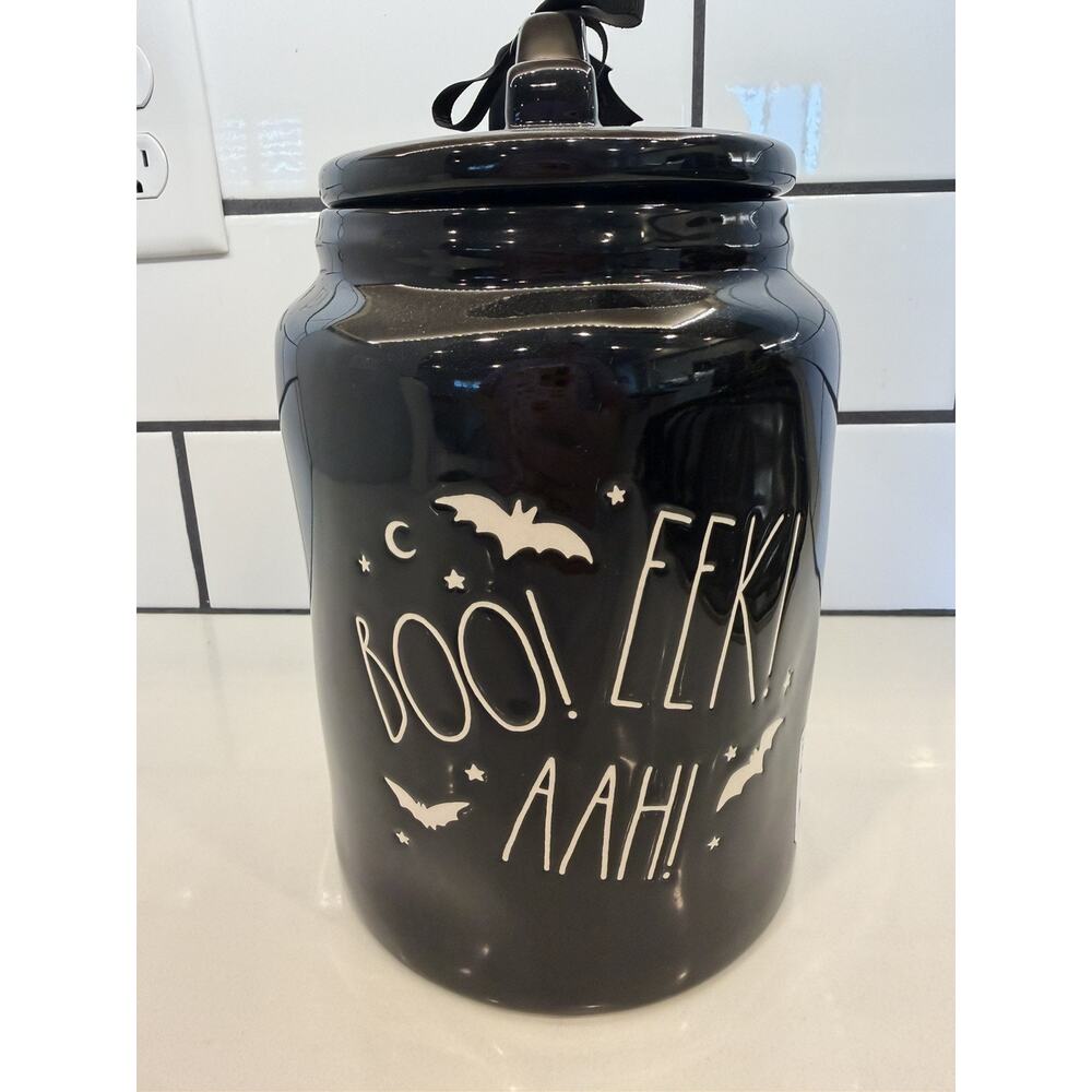 Rae Dunn Halloween "Boo Eek Aah" Bats Cookie Jar Canister‎ w/Lid NEW! 🦇🎃